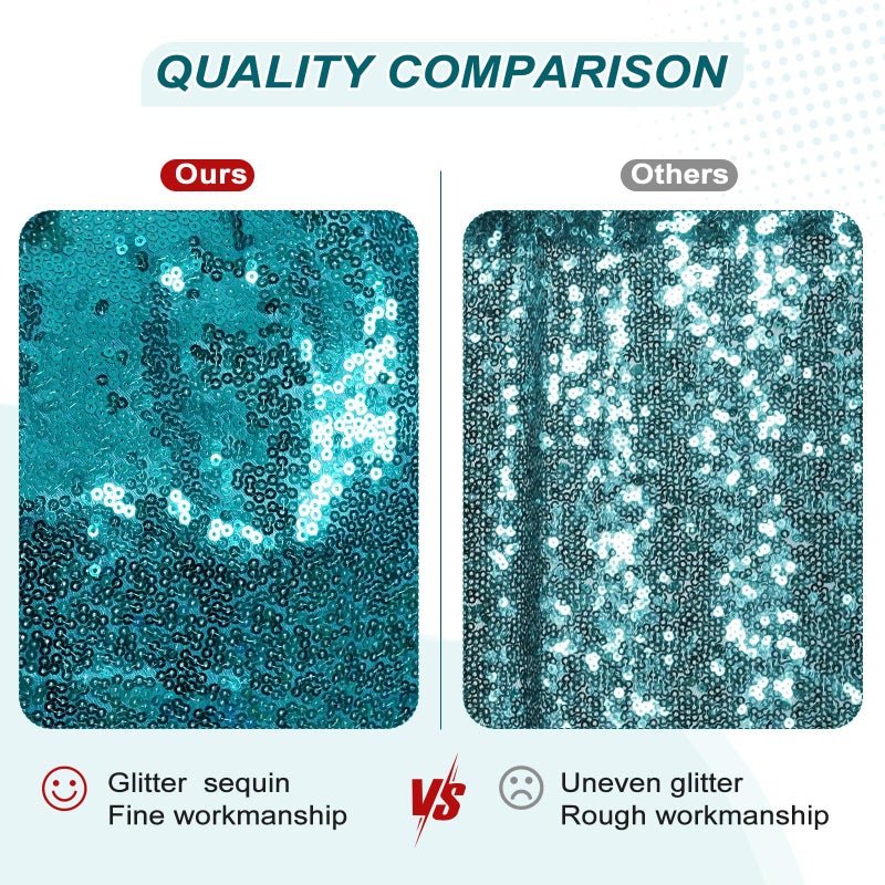 PartyDelight Teal Sequin Backdrop 10x10ft - High Density 3mm Shimmer Sequin Background with 4-Inch Rod Pocket, Sparkly Photography Curtain for Wedding, Gala, Stage & Large Event Decor - Image 4